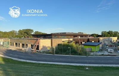 Exterior photo of school construction progress
