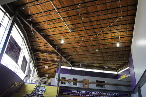 Interior photo of construction work at high school