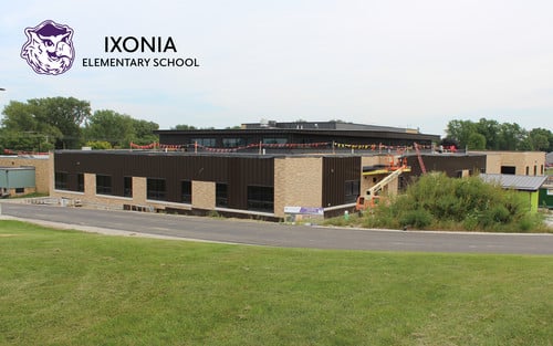 Exterior photo of school construction progress