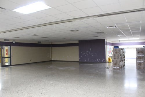 Interior photo of construction work at high school
