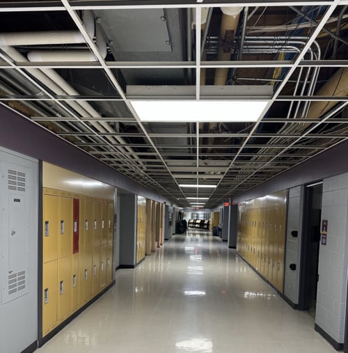 Ceiling panels in Ocon Ave. were removed in preparation for summer 2025 HVAC work