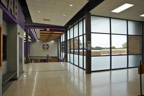 The new windows in the OHS fieldhouse lobby