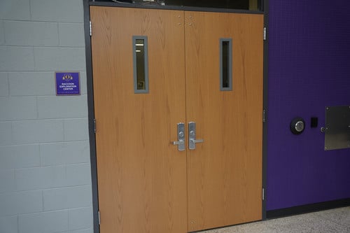 Classroom doors were replaced as part of the facility project.